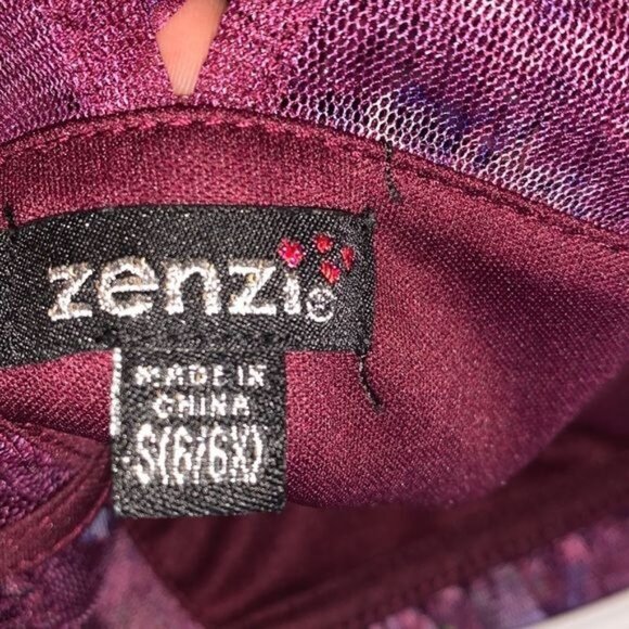 Floral Burgundy Girls Dress With Mesh Overlay & Ruffled Accents By Zenzie Size S - Picture 2 of 9